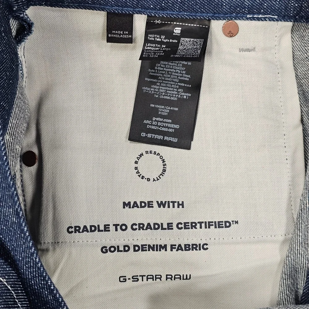 G-Star Raw Arc 3D Boyfriend Jeans Womens 32x34 Melfort Organic Raw Denim New